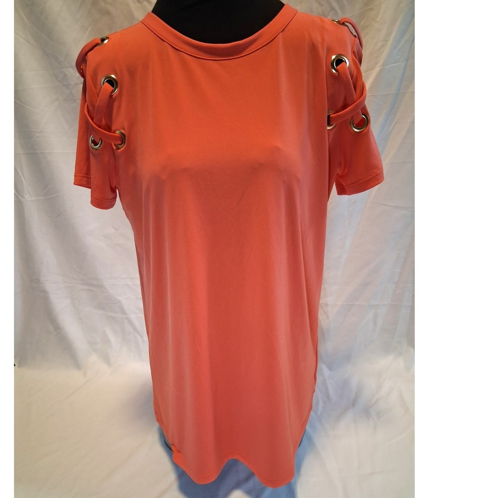 Michael Kors Sangria Grommet Lace Up Shoulder Short Sleeve Top QS95LRK3TW Medium